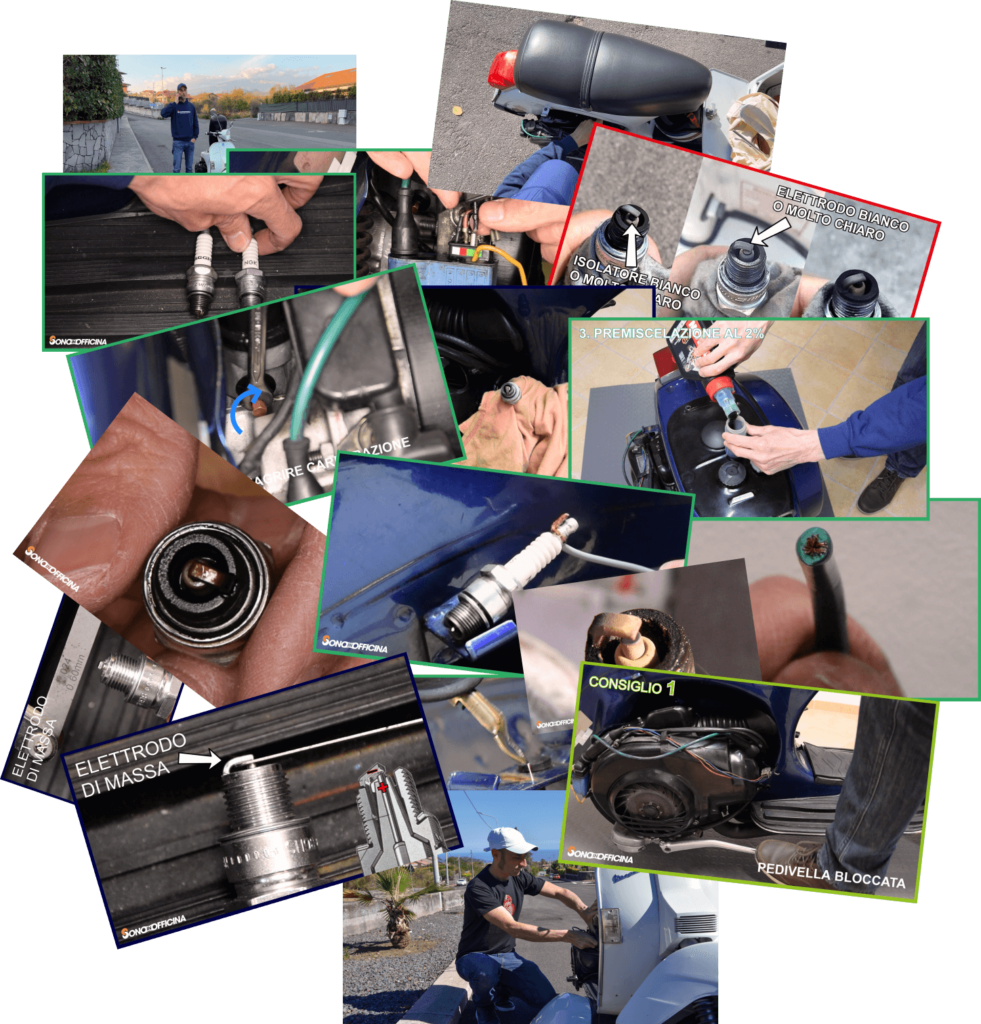 Controllo candela Vespa sporca vs pulita Problemi comuni al carburatore Vespa